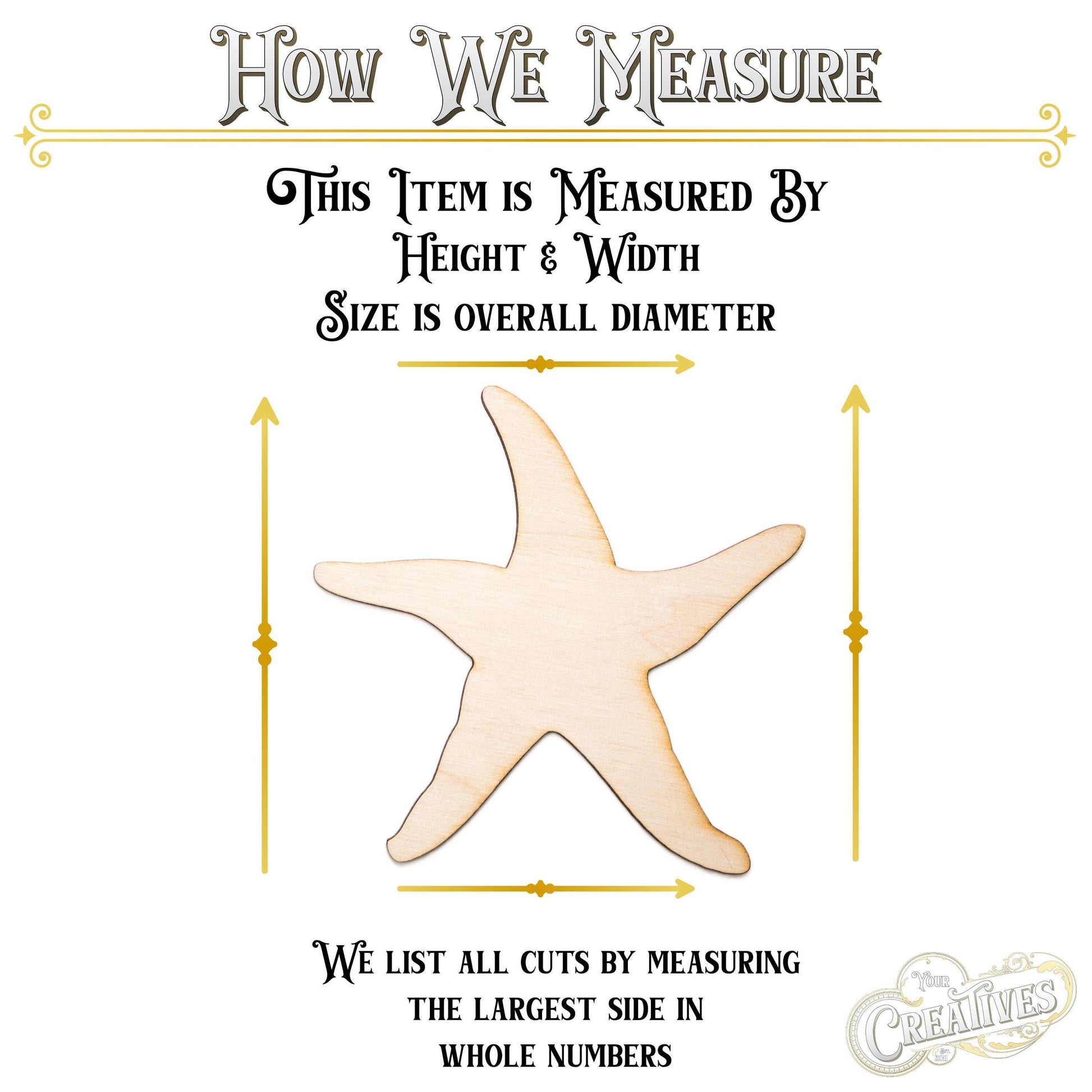 Wavy Starfish Wood Cutout - Laser Cut Unfinished Craft Shape - Multiple Sizes