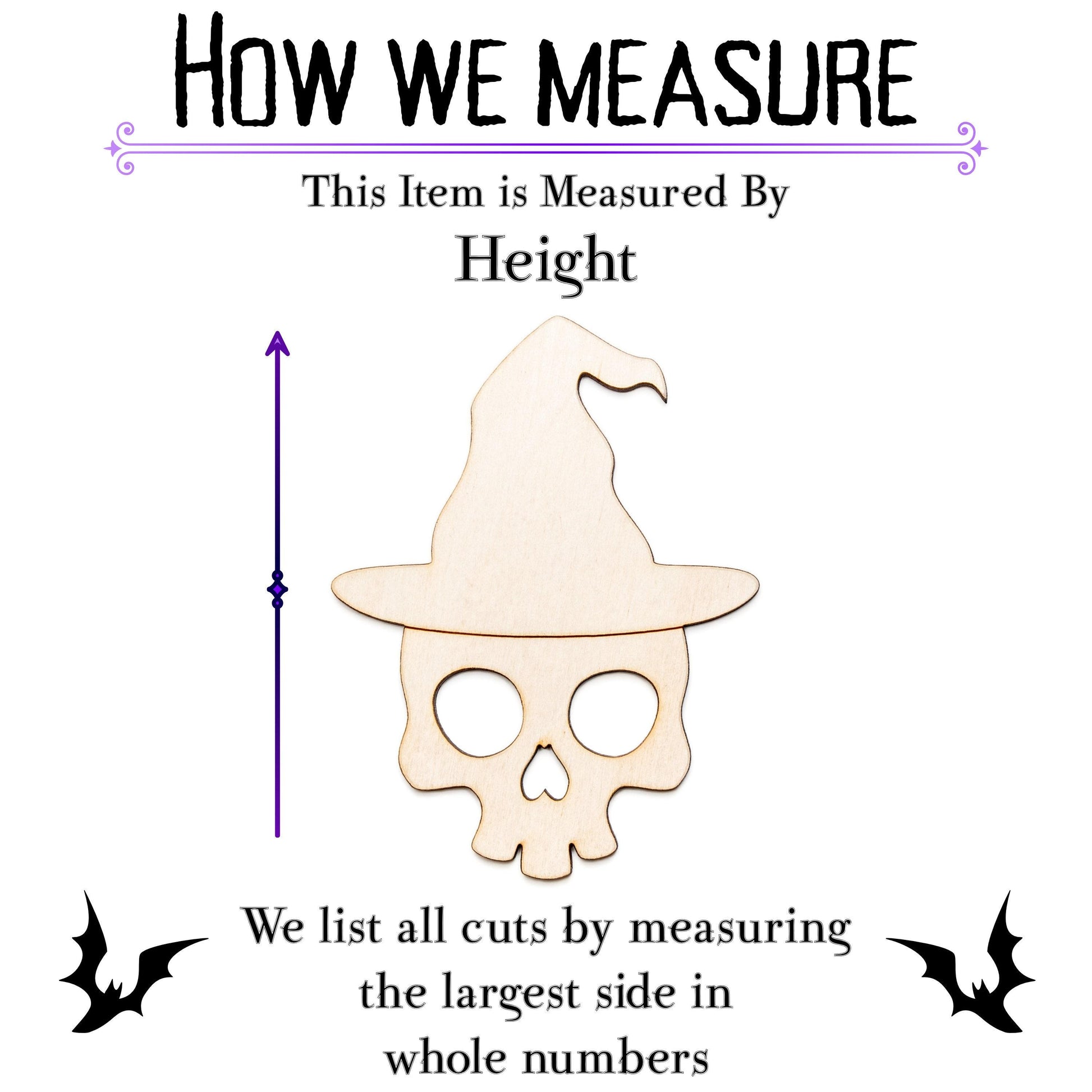 Cute Skull Witch Wood Cutout - Laser Cut Unfinished Craft Shape - Multiple Sizes