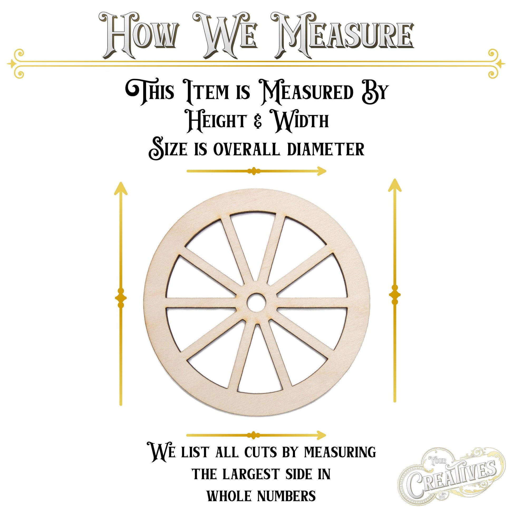 Wheel Wood Cutout - Laser Cut Unfinished Craft Shape - Multiple Sizes