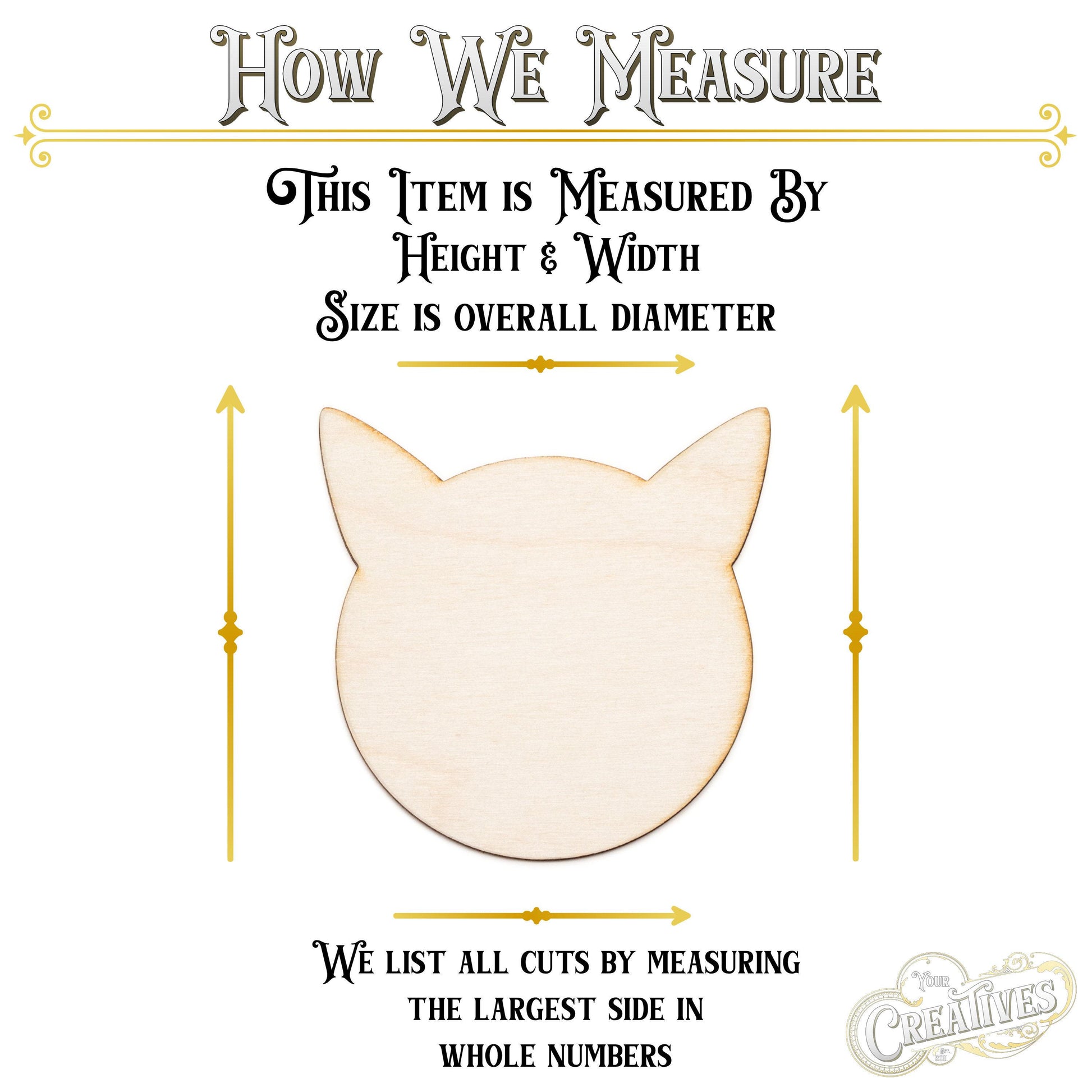 Cat Head Wood Cutout - Laser Cut Unfinished Craft Shape - Multiple Sizes