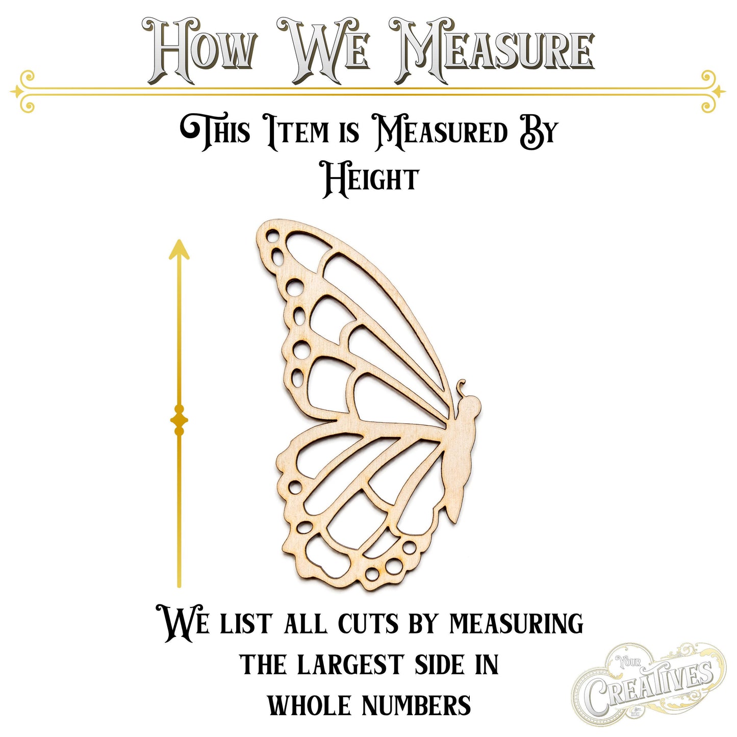 Butterfly Side Profile Detailed Wood Cutout - Laser Cut Unfinished Craft Shape - Multiple Sizes