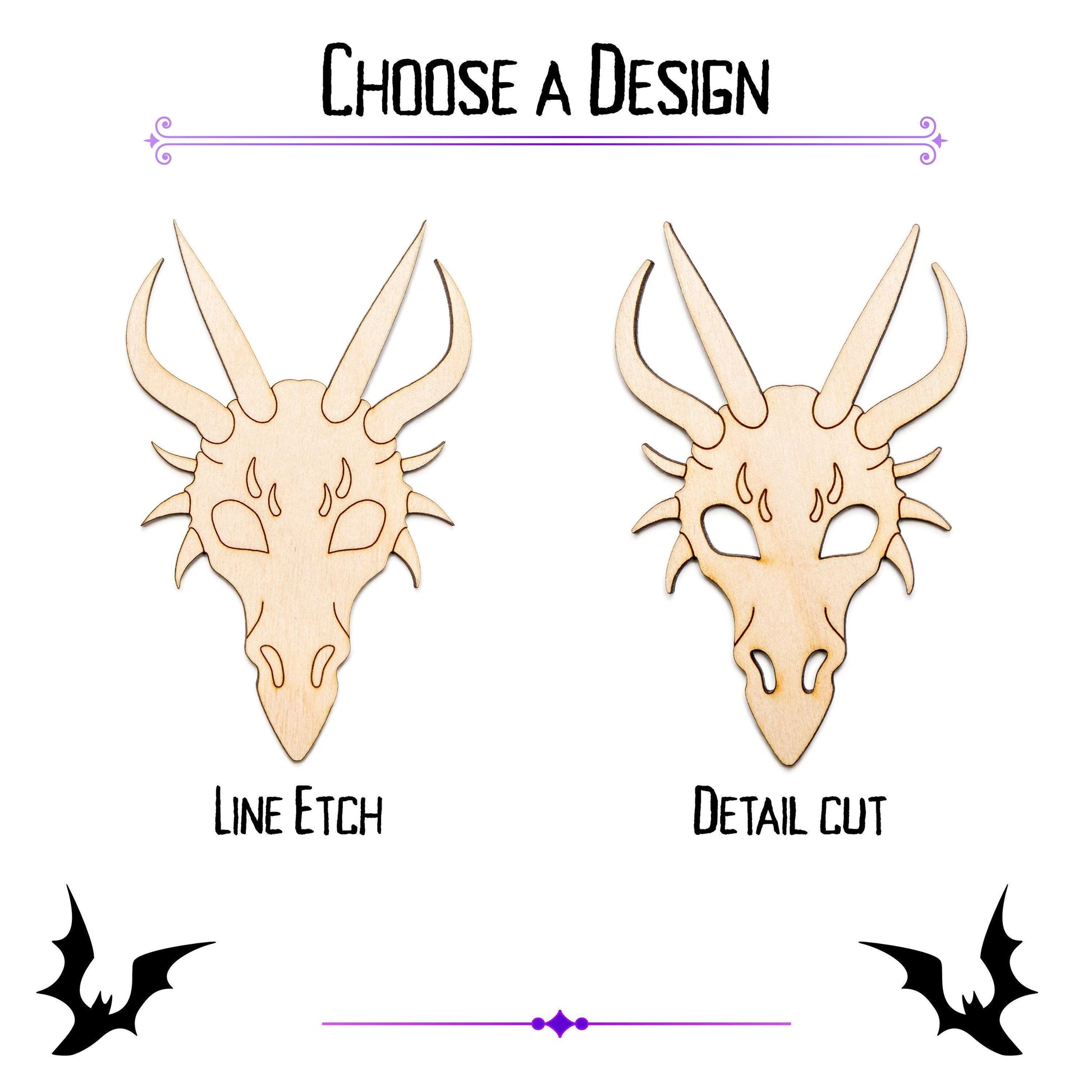 Dragon Skull Wood Cutout - Laser Cut Unfinished Craft Shape - Multiple Sizes