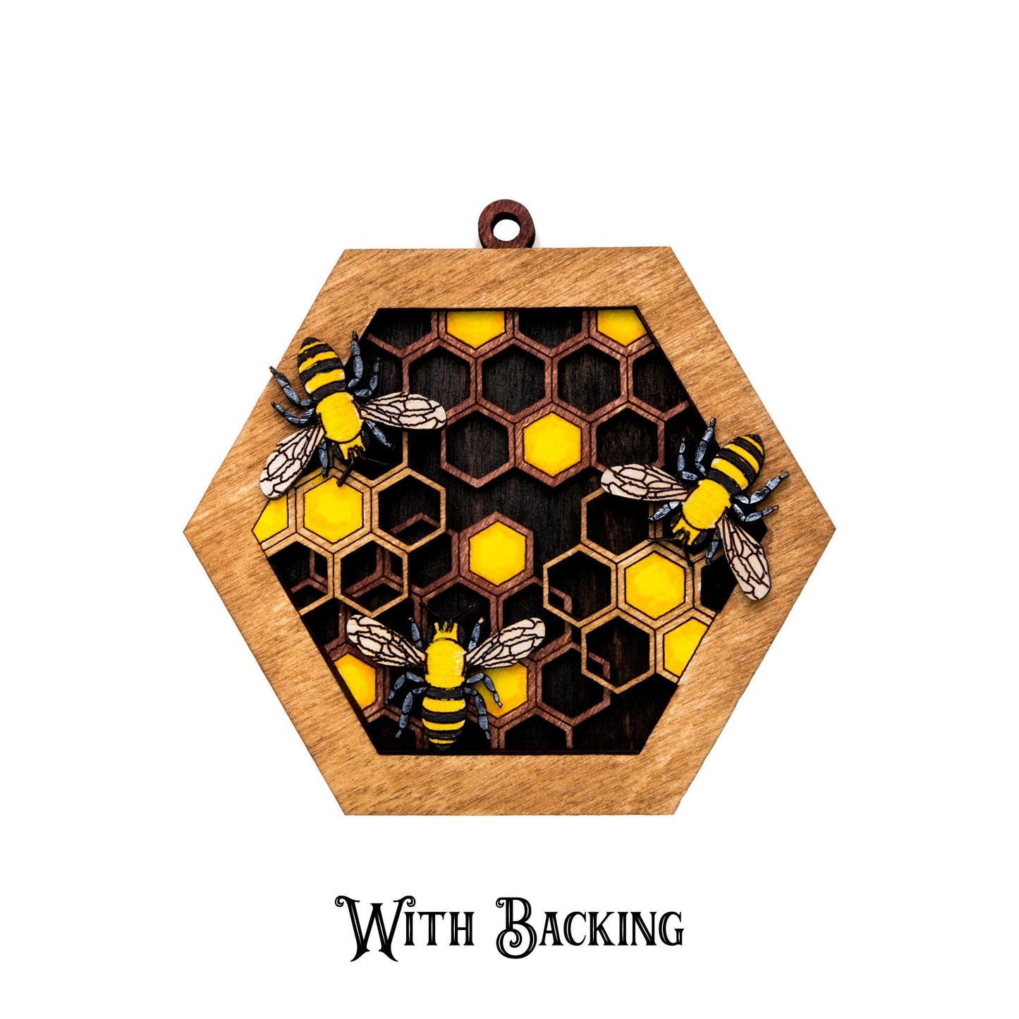 Honeycomb With Bees Painted Wood Ornament - Laser Cut Nature Holiday Craft Shape