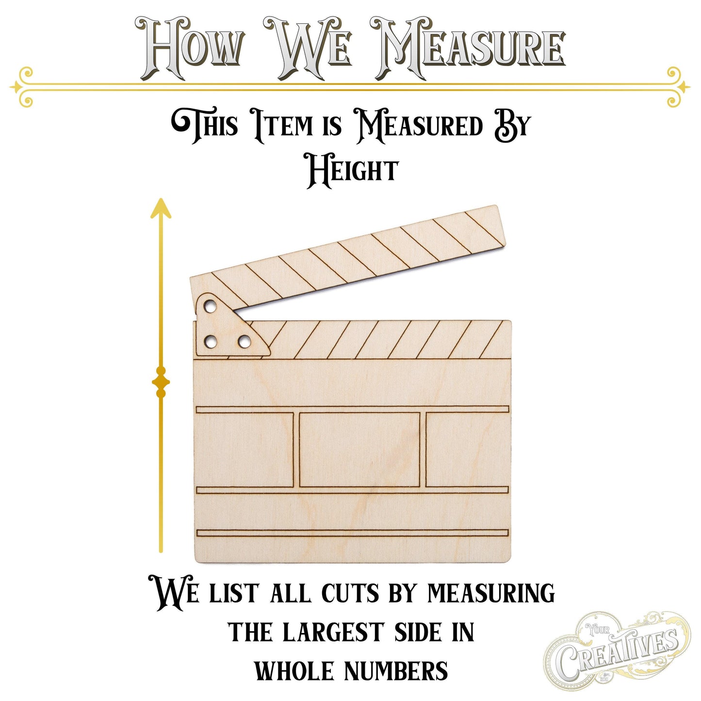 Film Clapper Board Detailed Wood Cutout - Laser Cut Unfinished Craft Shape - Multiple Sizes