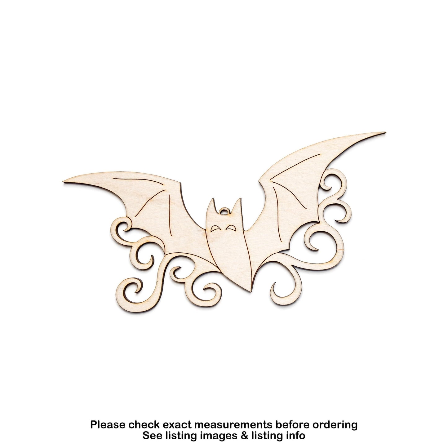 Swirly Bat Wood Ornament - Laser Cut Unfinished Gothic Holiday Craft Shape