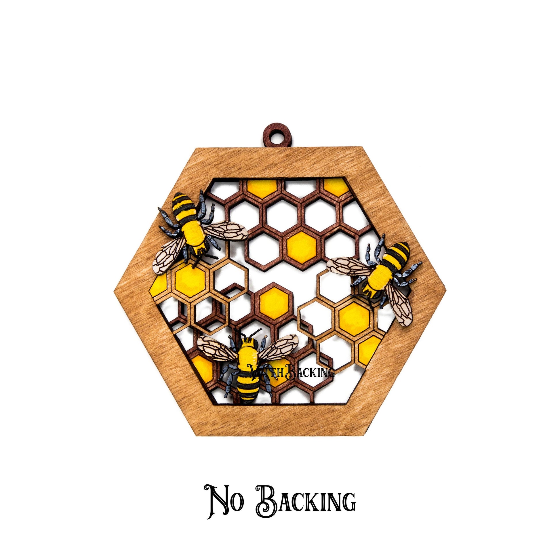 Honeycomb With Bees Painted Wood Ornament - Laser Cut Nature Holiday Craft Shape