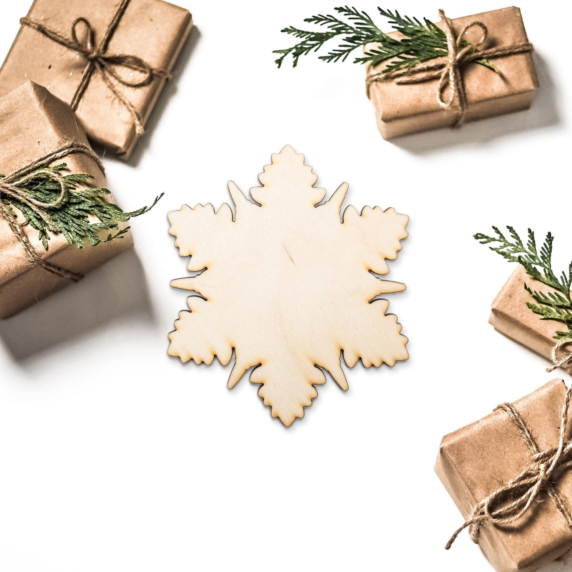 Snowflake Solid Wood Cutout - Laser Cut Unfinished Craft Shape - Multiple Sizes