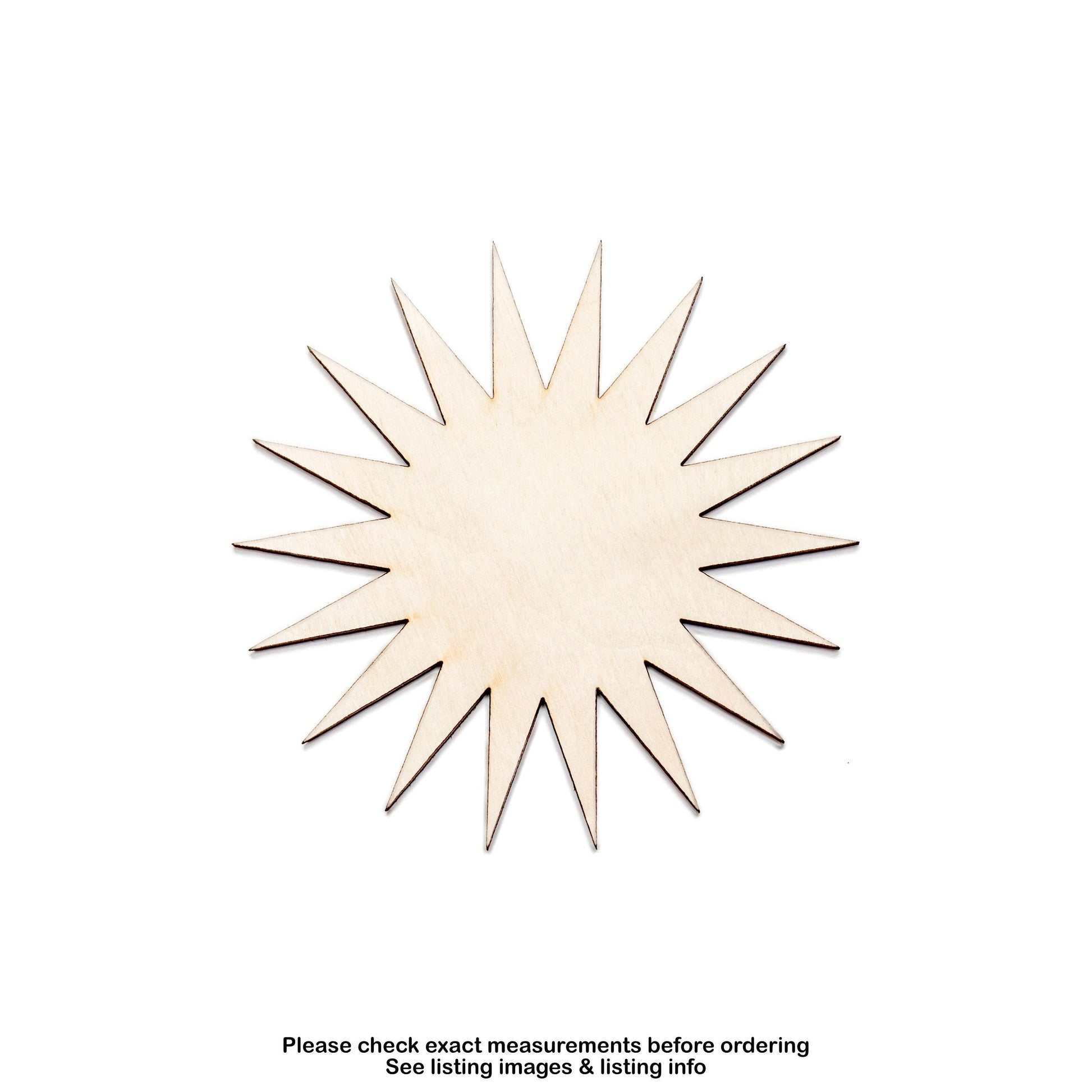 Sun Burst Wood Cutout - Laser Cut Unfinished Craft Shape - Multiple Sizes