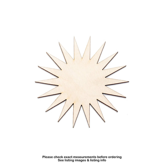 Sun Burst Wood Cutout - Laser Cut Unfinished Craft Shape - Multiple Sizes