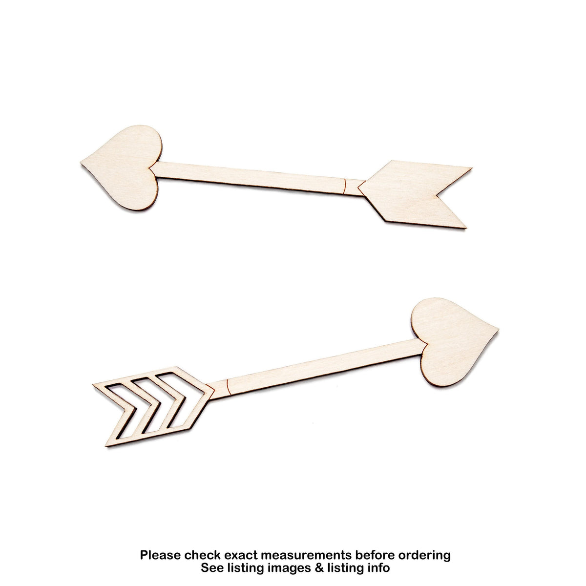 Heart Tip Arrow Wood Cutout - Laser Cut Unfinished Craft Shape - Multiple Sizes