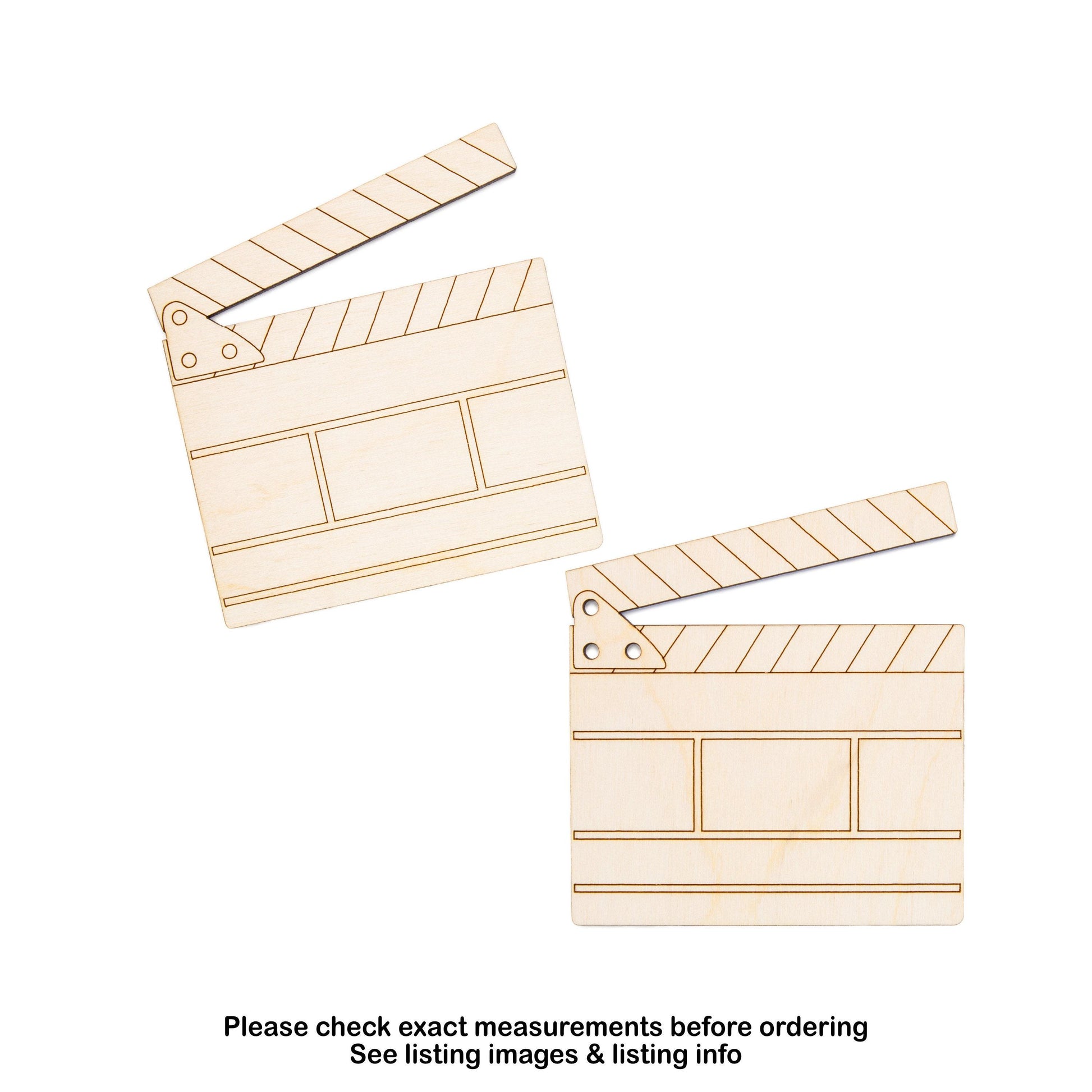 Film Clapper Board Detailed Wood Cutout - Laser Cut Unfinished Craft Shape - Multiple Sizes