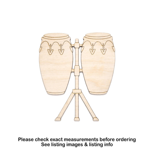 Conga Drums On Stand Detailed Wood Cutout - Laser Cut Unfinished Craft Shape - Multiple Sizes