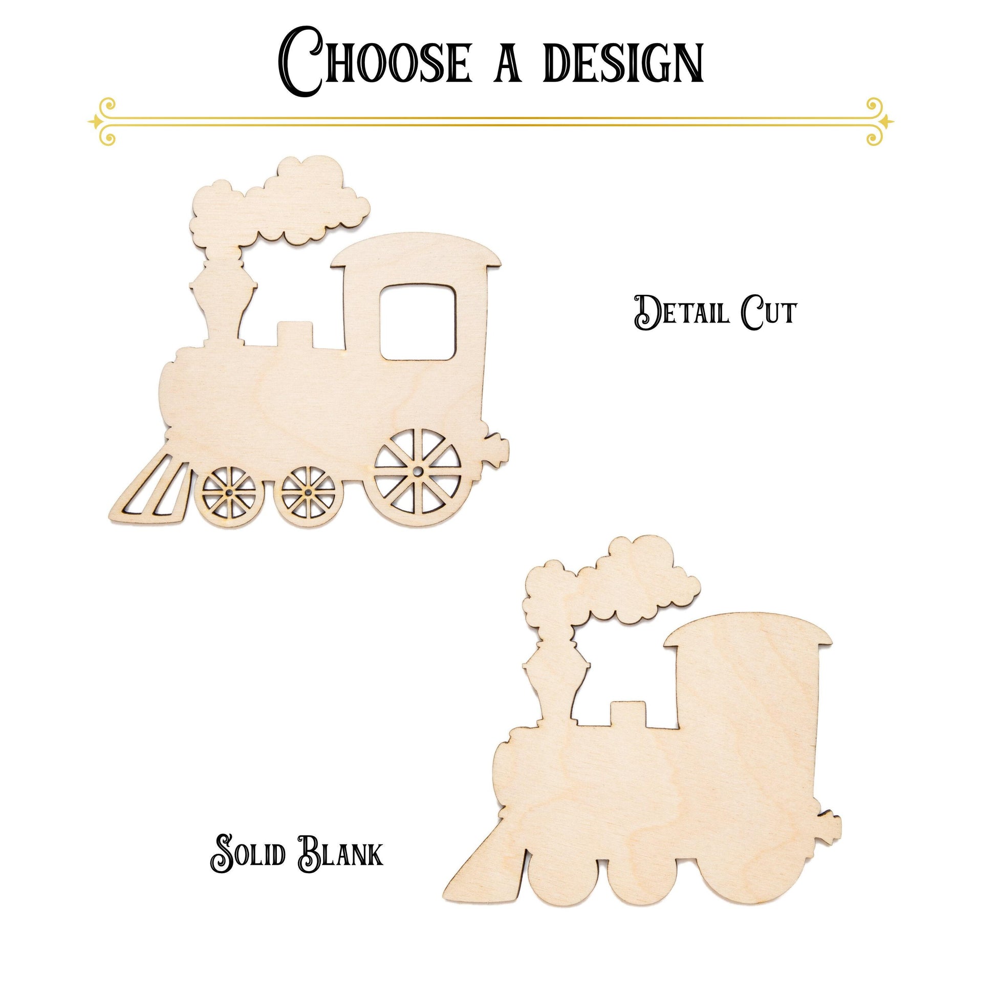 Steam Train Side View Blank Wood Cutout - Laser Cut Unfinished Craft Shape - Multiple Sizes