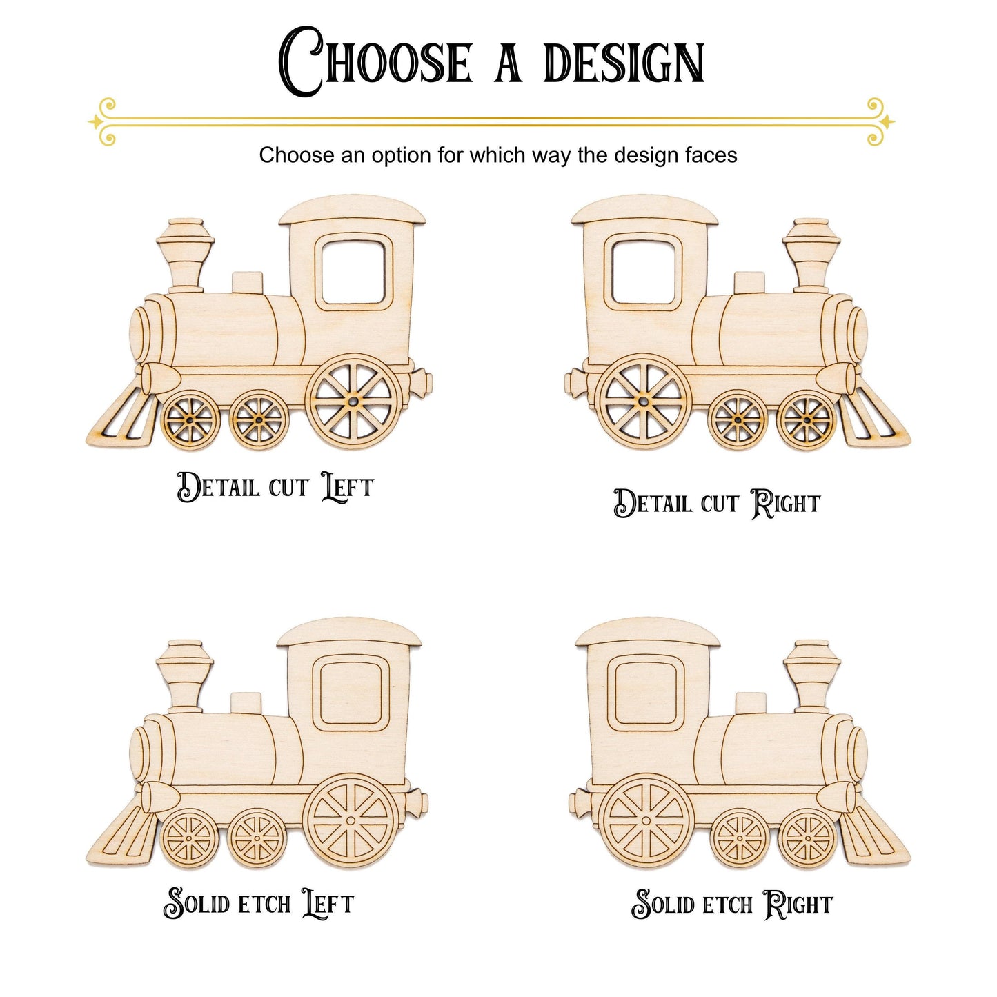 Train Detailed Wood Cutout - Laser Cut Unfinished Craft Shape - Multiple Sizes