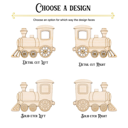 Train Detailed Wood Cutout - Laser Cut Unfinished Craft Shape - Multiple Sizes