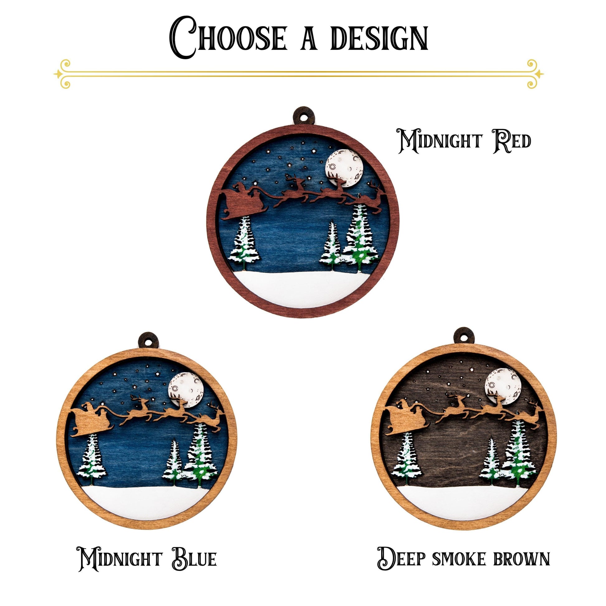 Santa And His Reindeer Flying Painted Wood Ornament - Laser Cut Christmas Ornament - Multiple Sizes