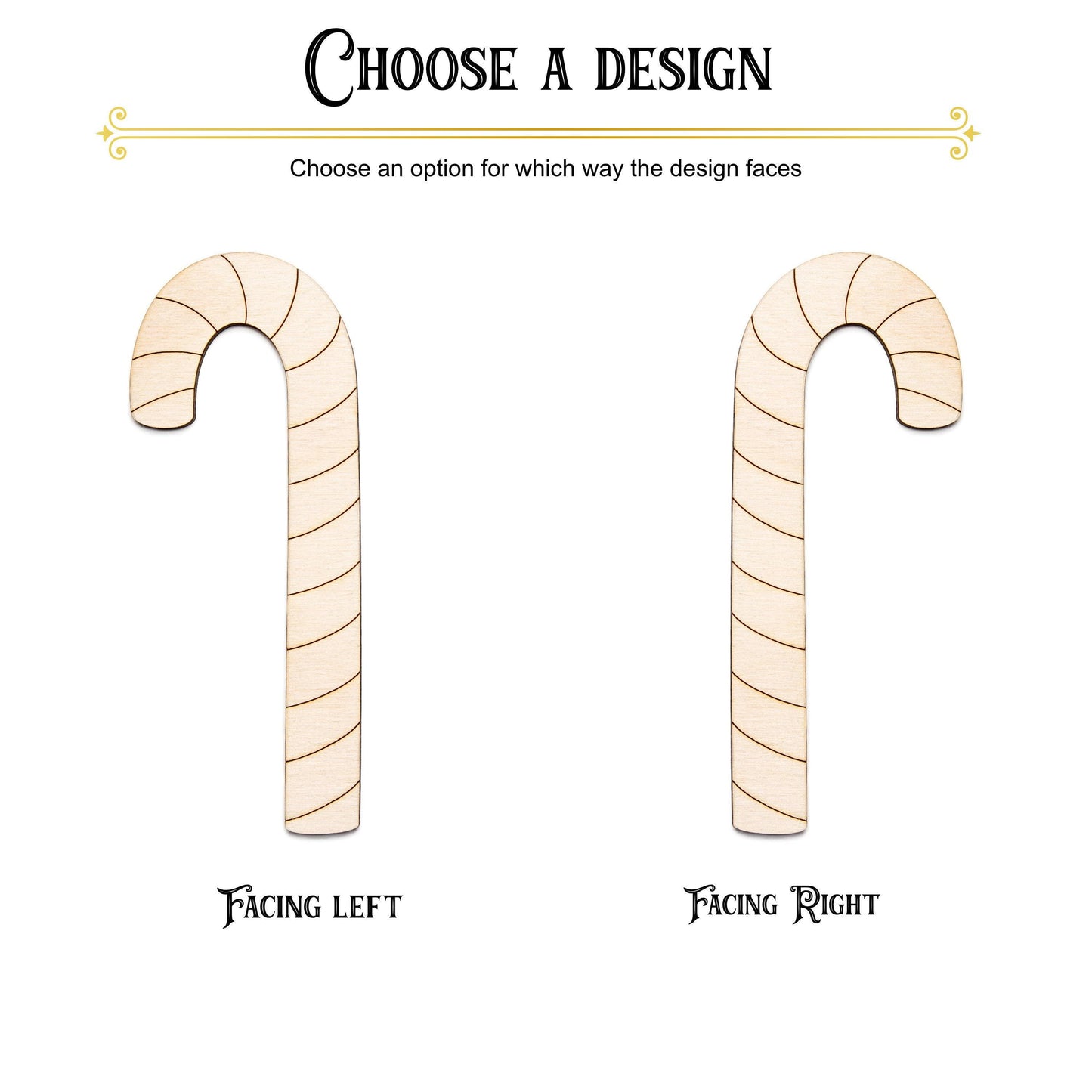 Candy Cane Detailed Wood Cutout - Laser Cut Unfinished Craft Shape - Multiple Sizes