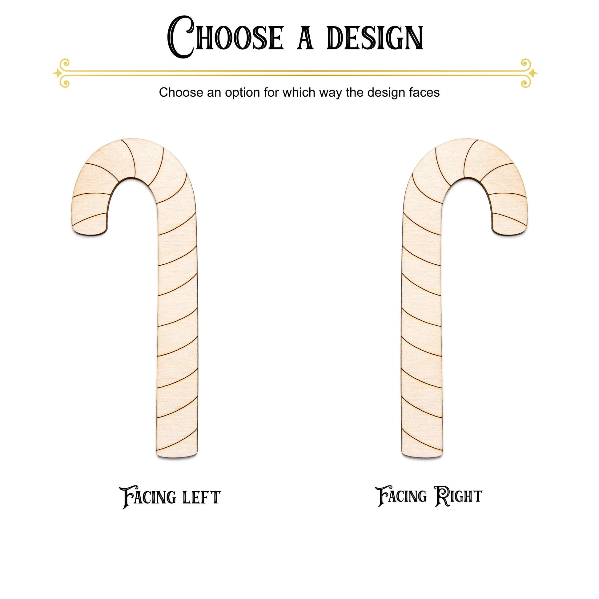 Candy Cane Detailed Wood Cutout - Laser Cut Unfinished Craft Shape - Multiple Sizes