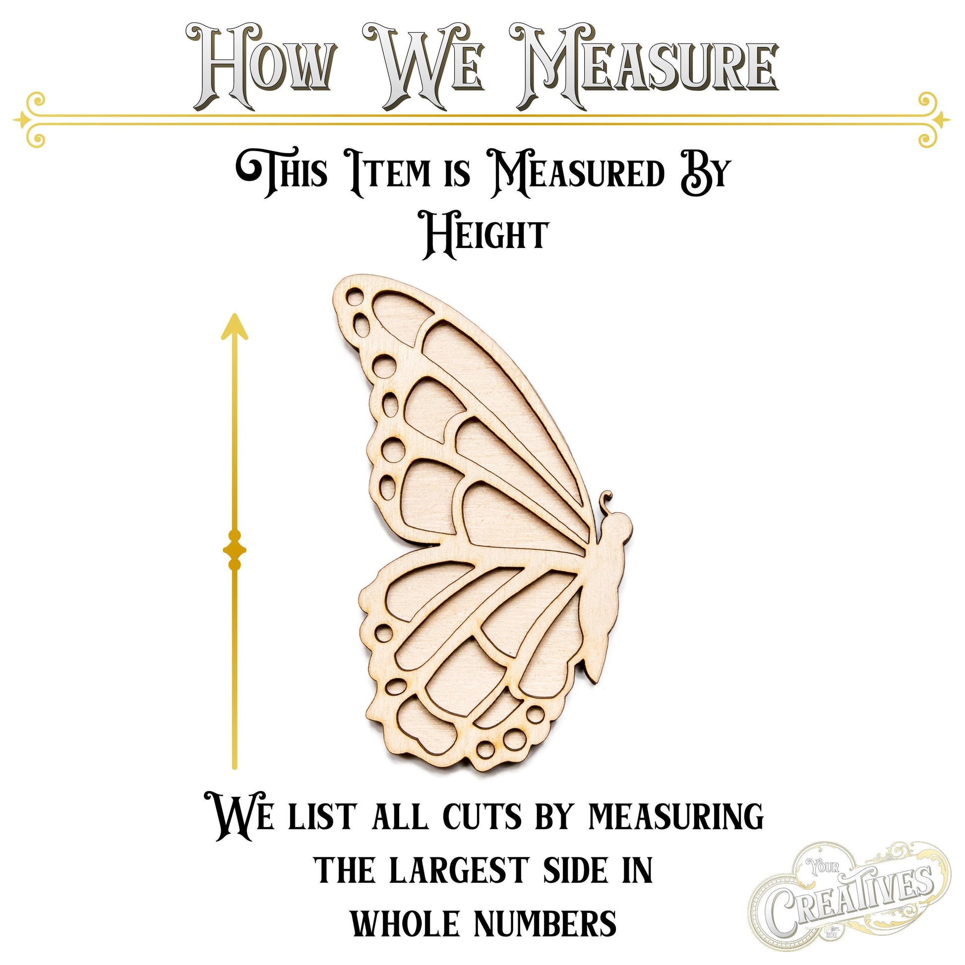 Butterfly Side Profile Layered Detailed Wood Cutout - Laser Cut Unfinished Craft Shape - Multiple Sizes