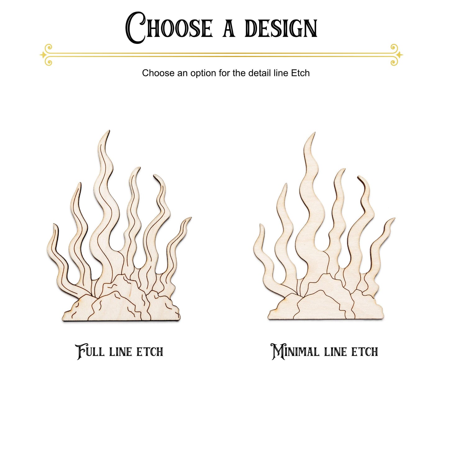 Seaweed With Rock Base Wood Cutout - Laser Cut Unfinished Craft Shape - Multiple Sizes