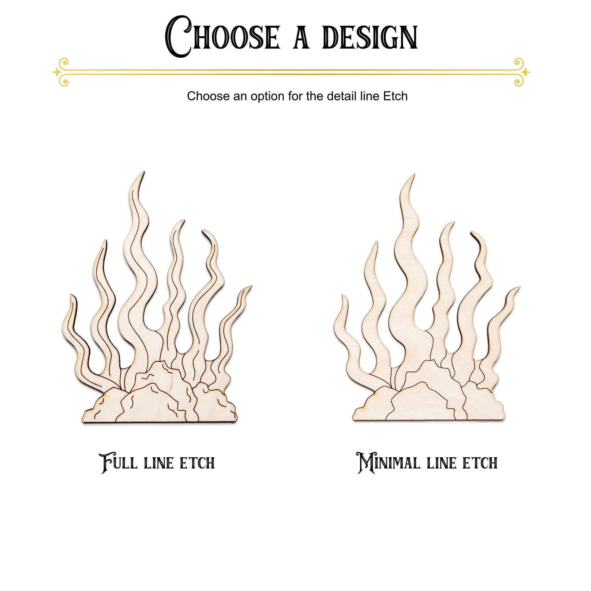 Seaweed With Rock Base Wood Cutout - Laser Cut Unfinished Craft Shape - Multiple Sizes