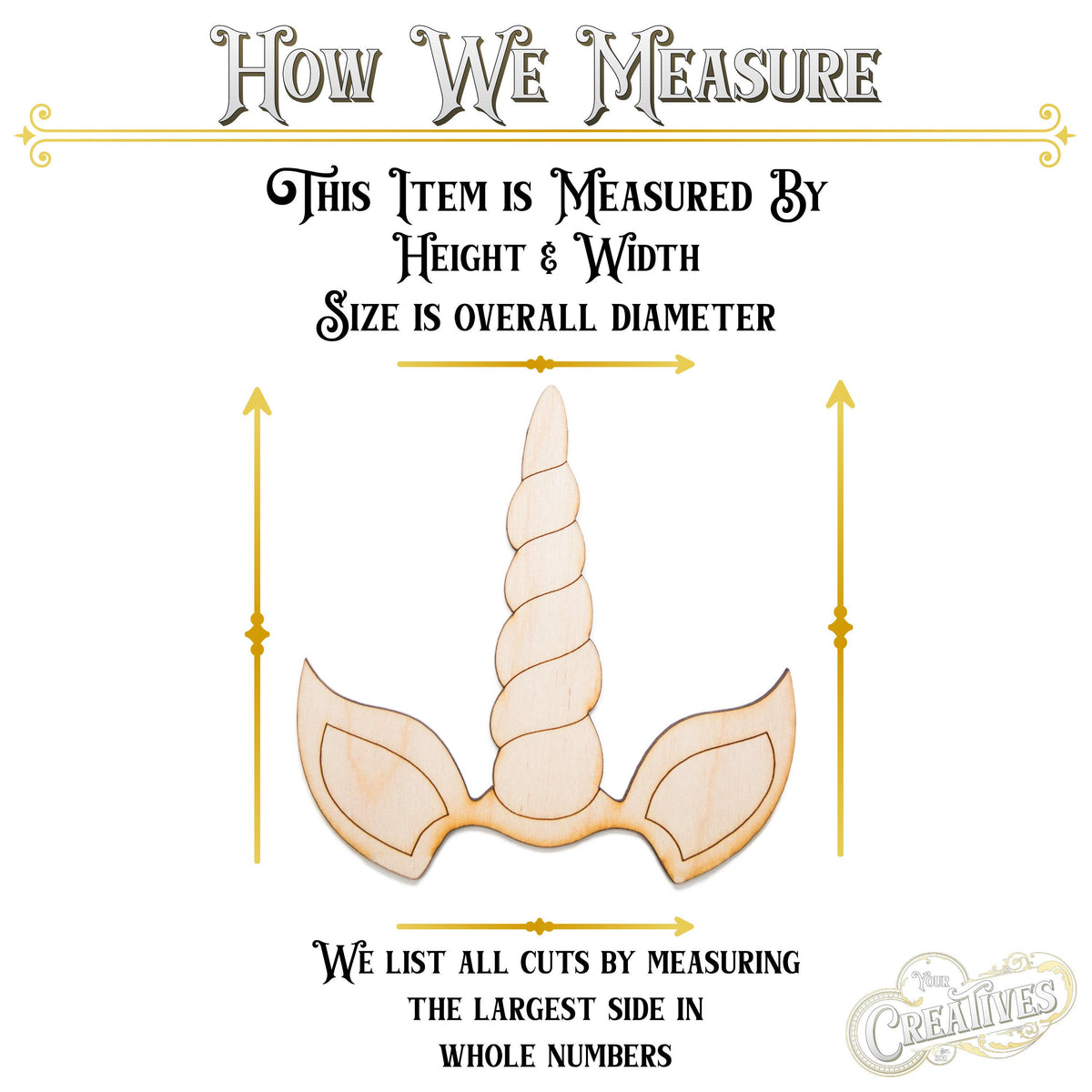 Unicorn Horn And Ears Wood Cutout - Laser Cut Unfinished Craft Shape - Multiple Sizes