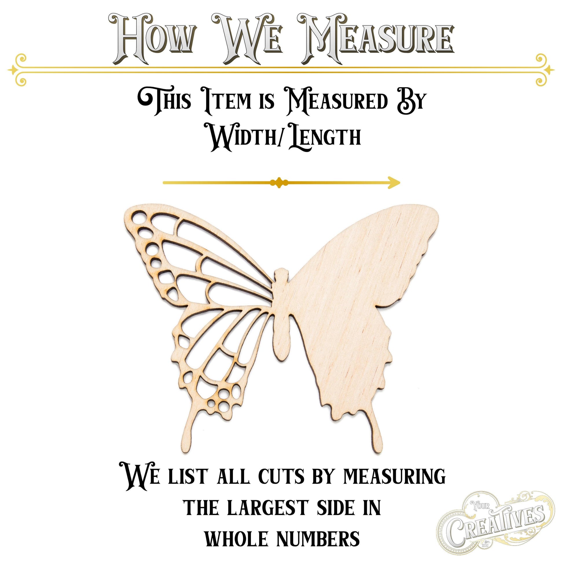 Tailed Butterfly Half Solid Wood Cutout - Laser Cut Unfinished Craft Shape - Multiple Sizes