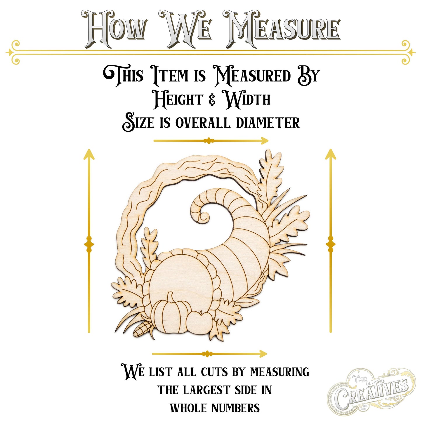 Cornucopia Wreath Wood Cutout - Laser Cut Unfinished Craft Shape - Multiple Sizes