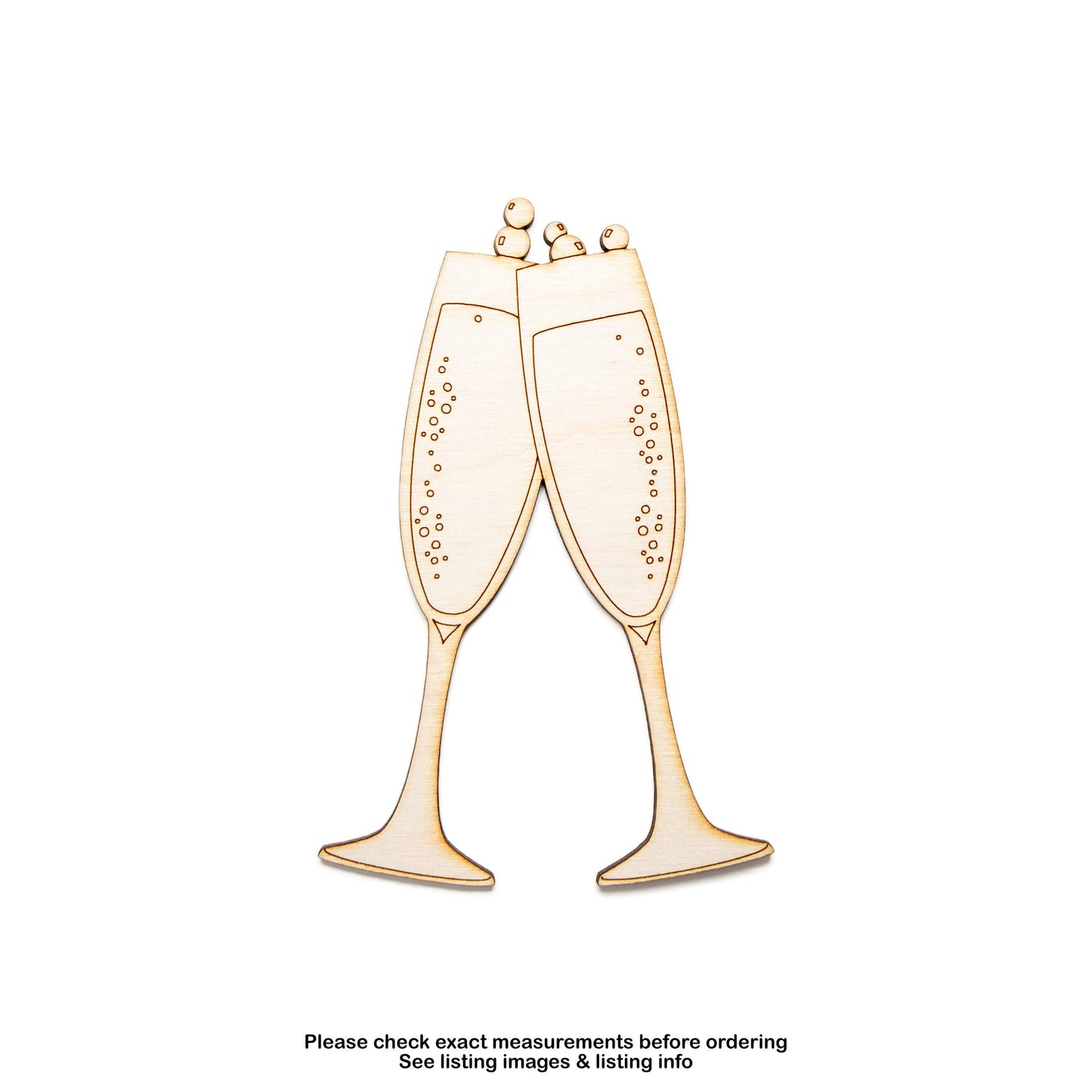 Bubbly Champagne Glasses Wood Cutout - Laser Cut Unfinished Craft Shape - Multiple Sizes