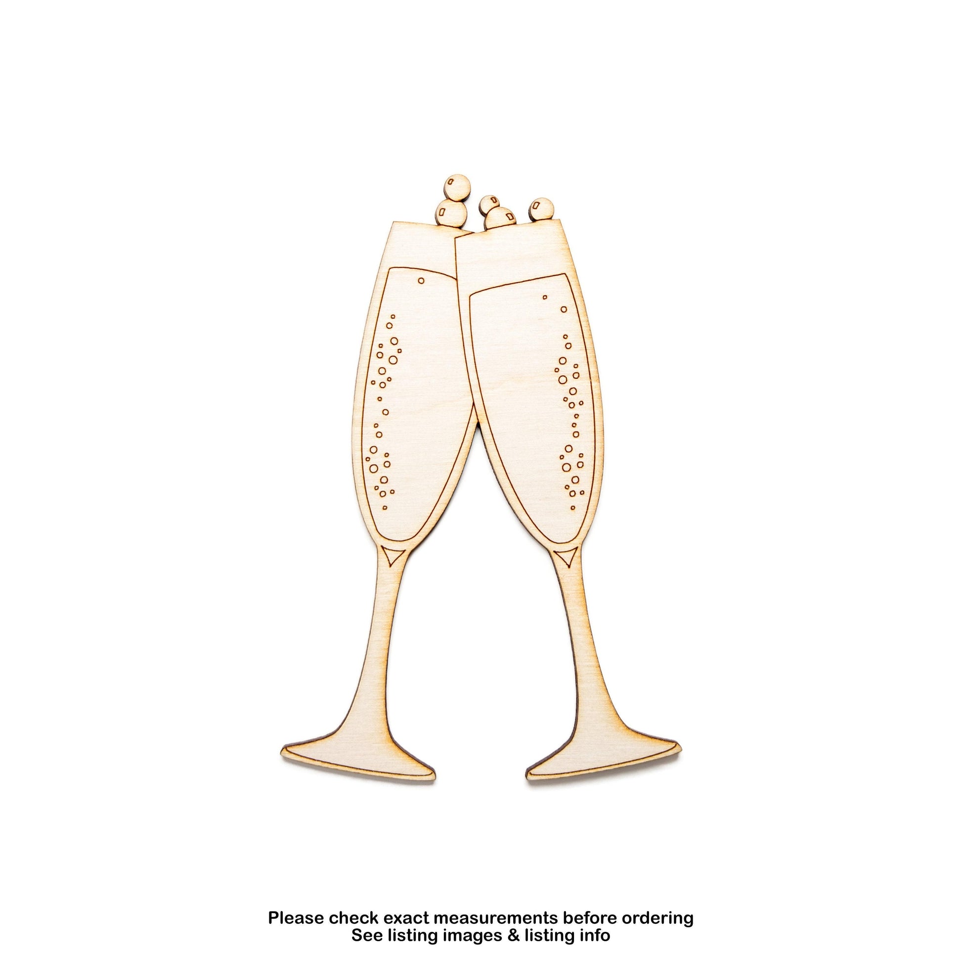 Bubbly Champagne Glasses Wood Cutout - Laser Cut Unfinished Craft Shape - Multiple Sizes