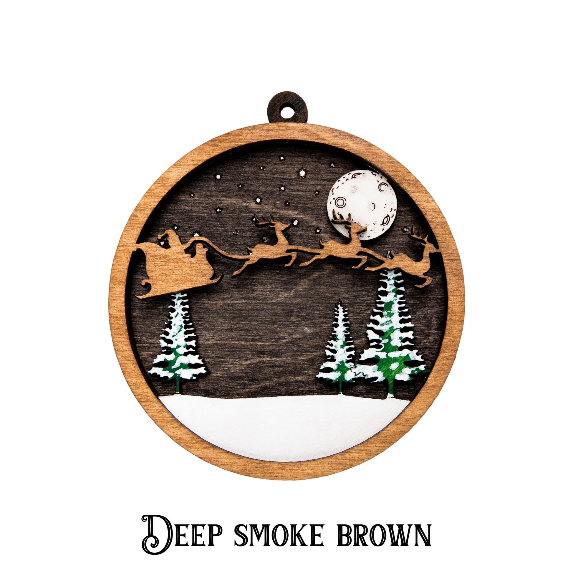 Santa And His Reindeer Flying Painted Wood Ornament - Laser Cut Christmas Ornament - Multiple Sizes