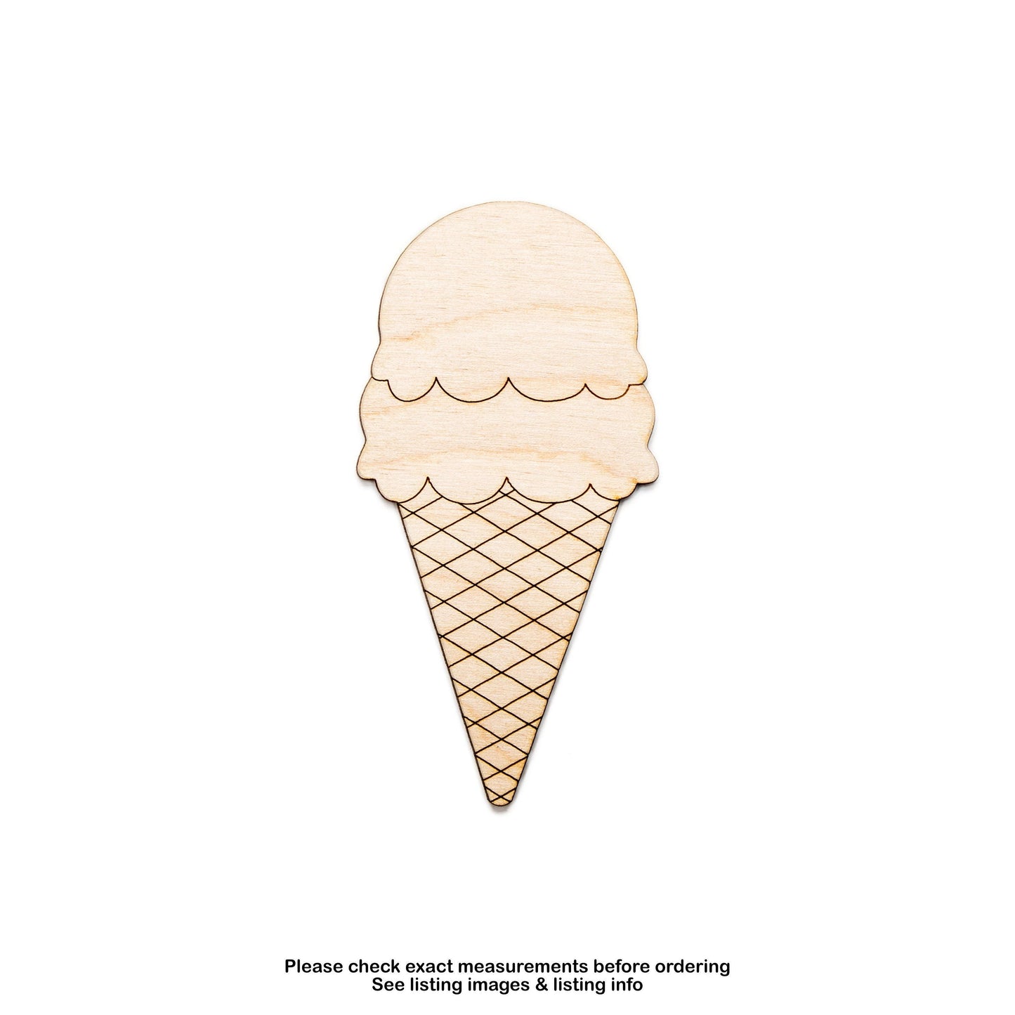 Two Scoops Ice Cream Detailed Wood Cutout - Laser Cut Unfinished Craft Shape - Multiple Sizes