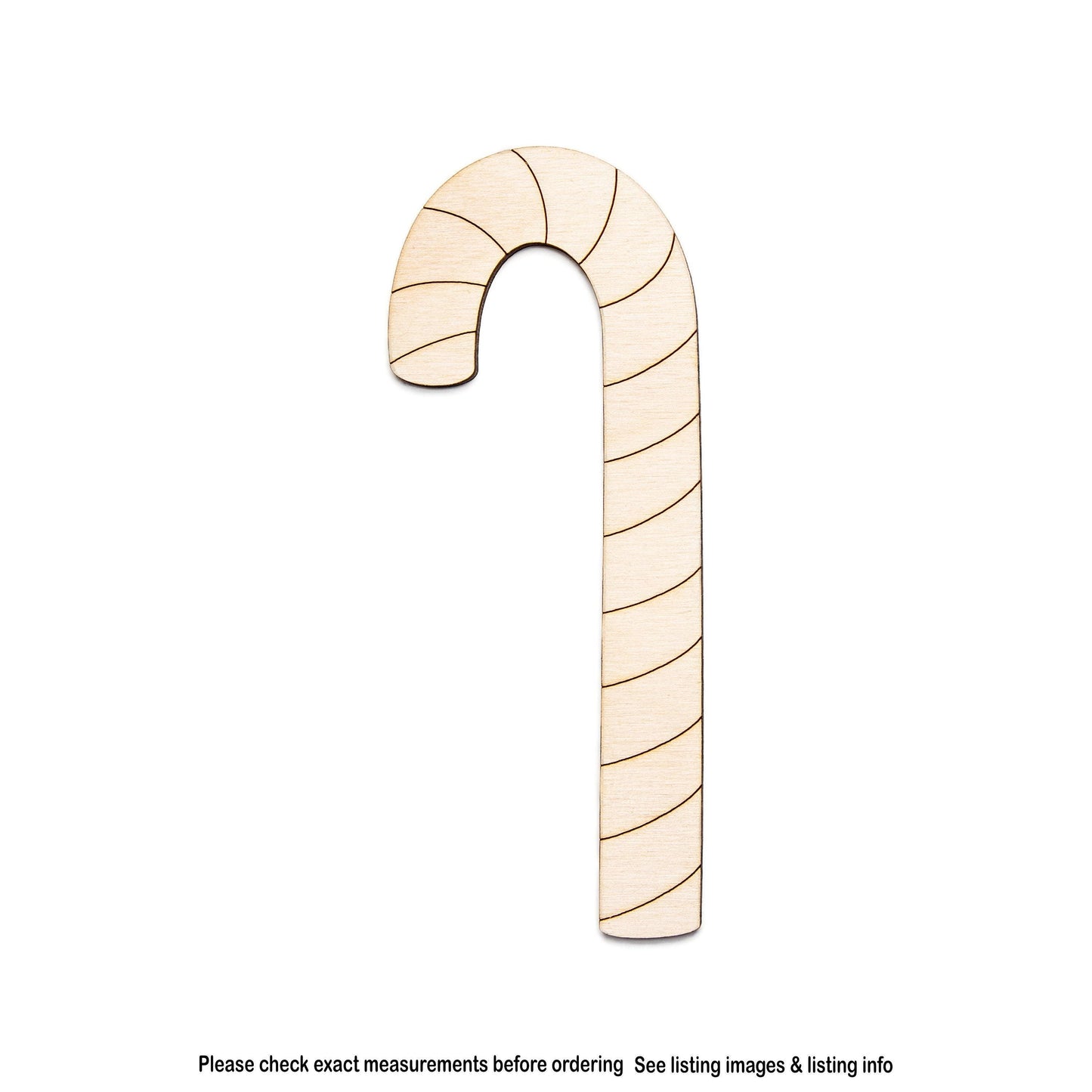 Candy Cane Detailed Wood Cutout - Laser Cut Unfinished Craft Shape - Multiple Sizes