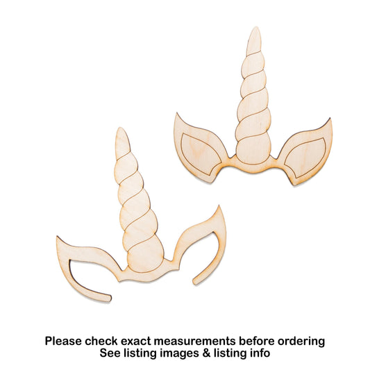 Unicorn Horn And Ears Wood Cutout - Laser Cut Unfinished Craft Shape - Multiple Sizes