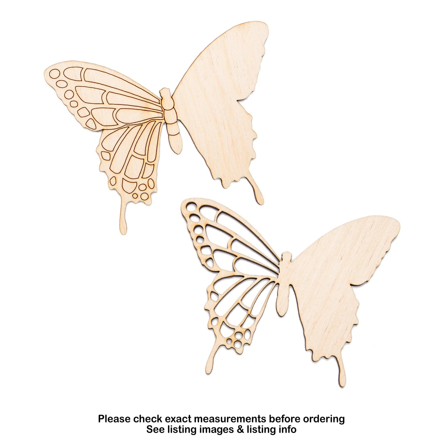 Tailed Butterfly Half Solid Wood Cutout - Laser Cut Unfinished Craft Shape - Multiple Sizes