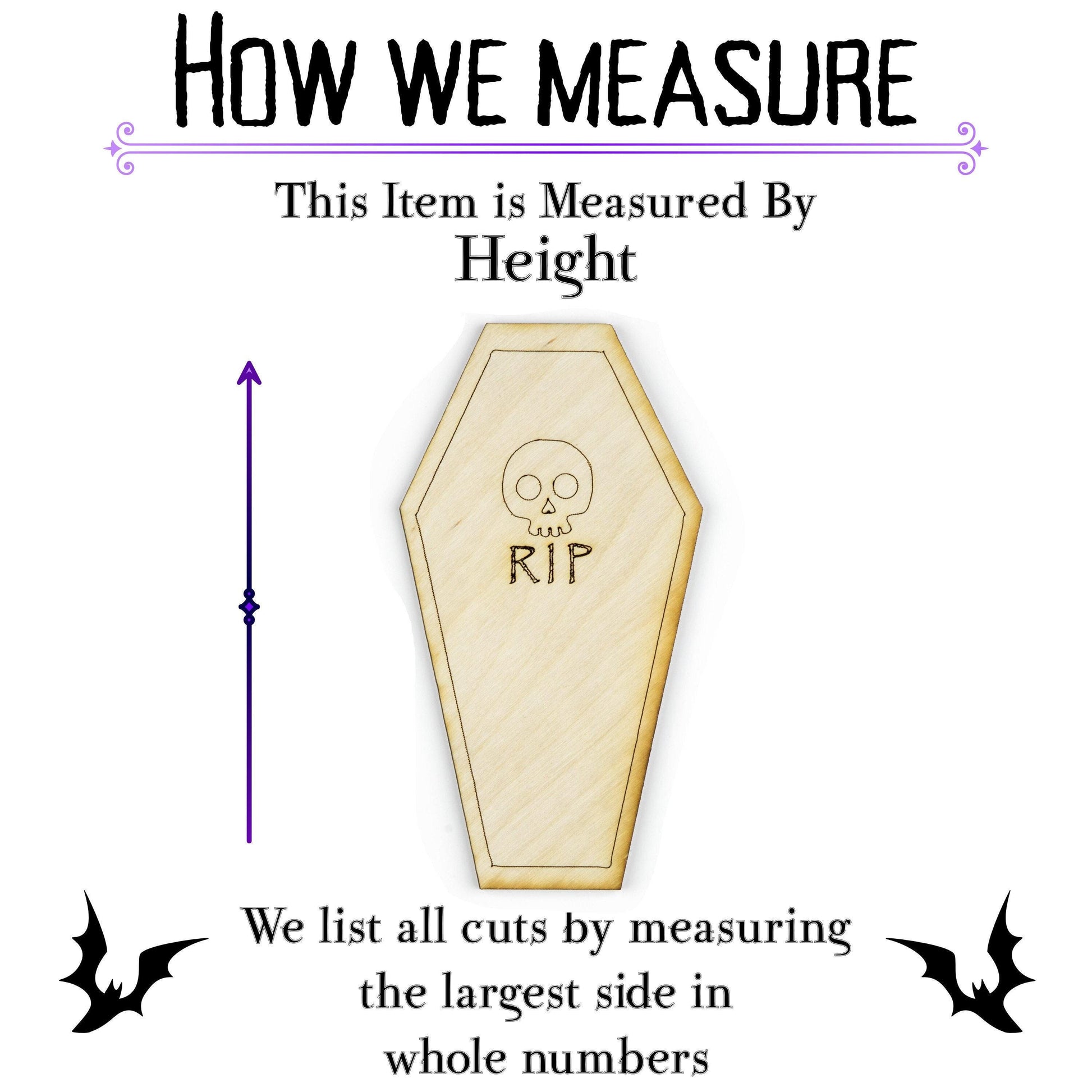 RIP Skull Coffin Wood Cutout - Laser Cut Unfinished Craft Shape - Multiple Sizes