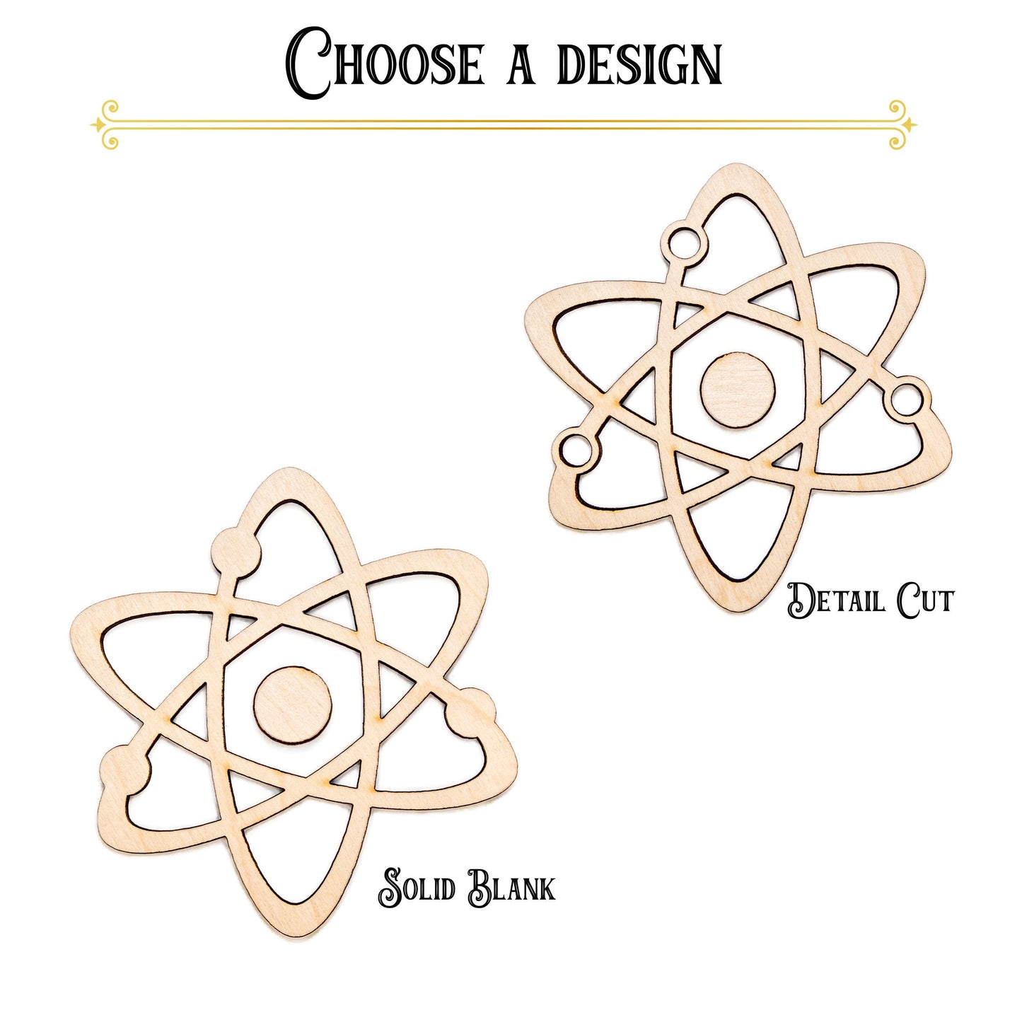 Atom Symbol Wood Cutout - Laser Cut Unfinished Craft Shape - Multiple Sizes