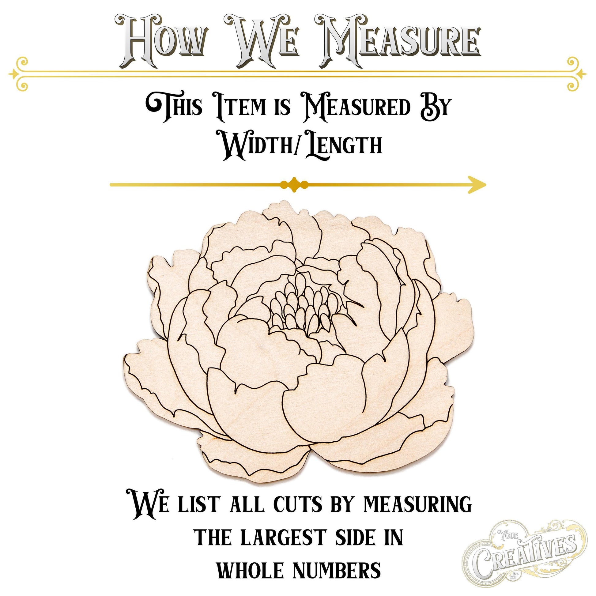 Peony Flower Detailed Wood Cutout - Laser Cut Unfinished Craft Shape - Multiple Sizes
