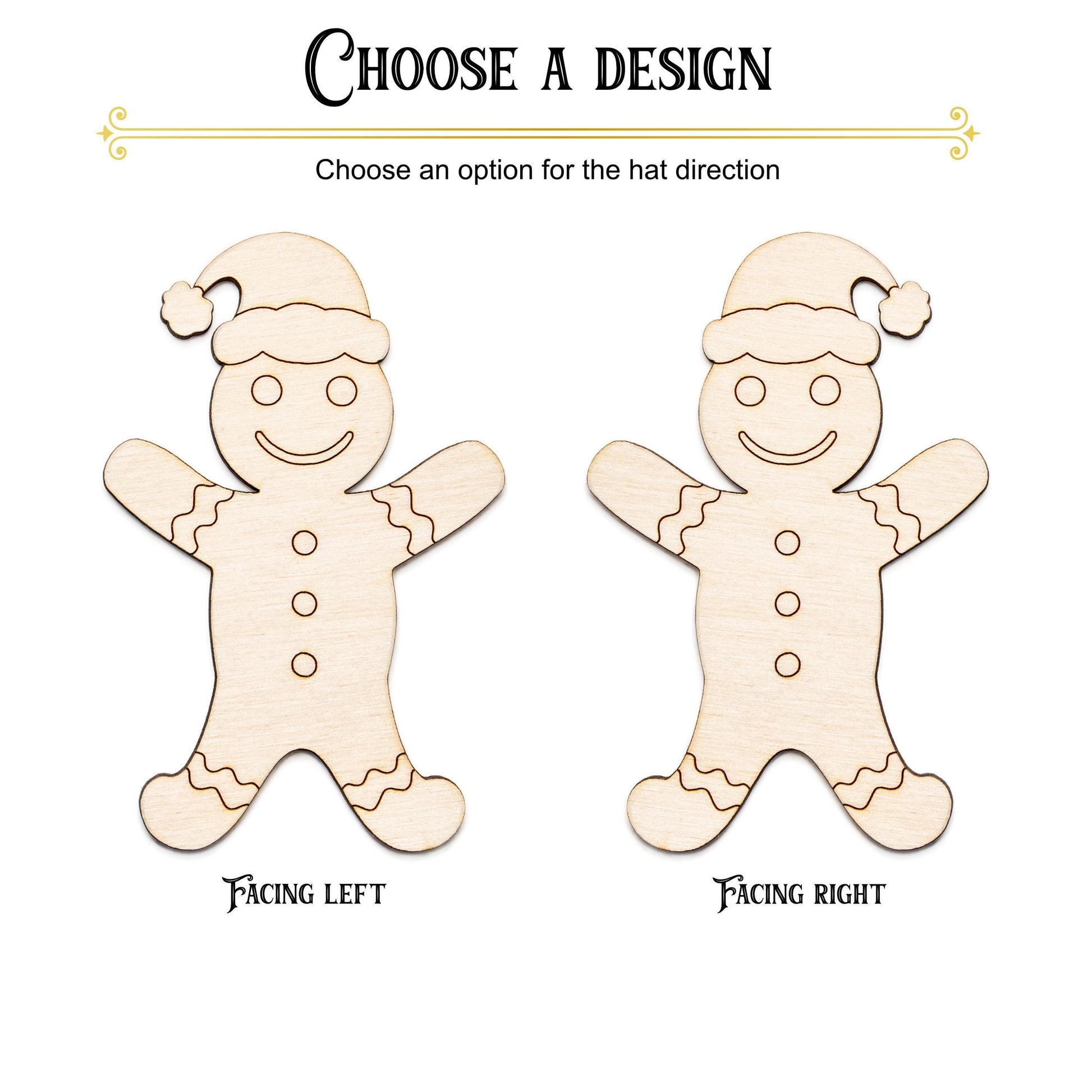 Holiday Gingerbread Man Detailed Wood Cutout - Laser Cut Unfinished Craft Shape - Multiple Sizes