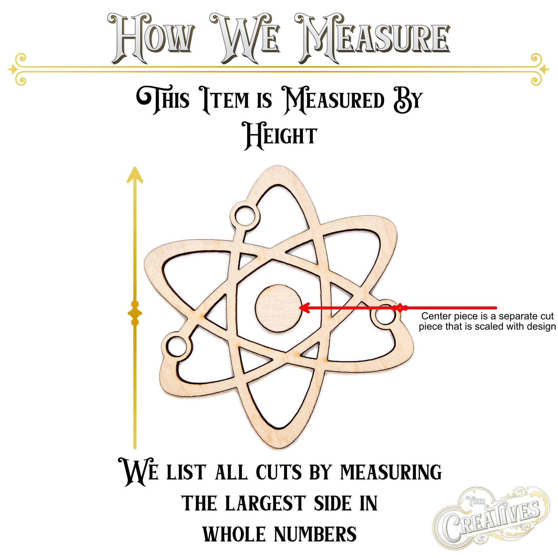 Atom Symbol Wood Cutout - Laser Cut Unfinished Craft Shape - Multiple Sizes