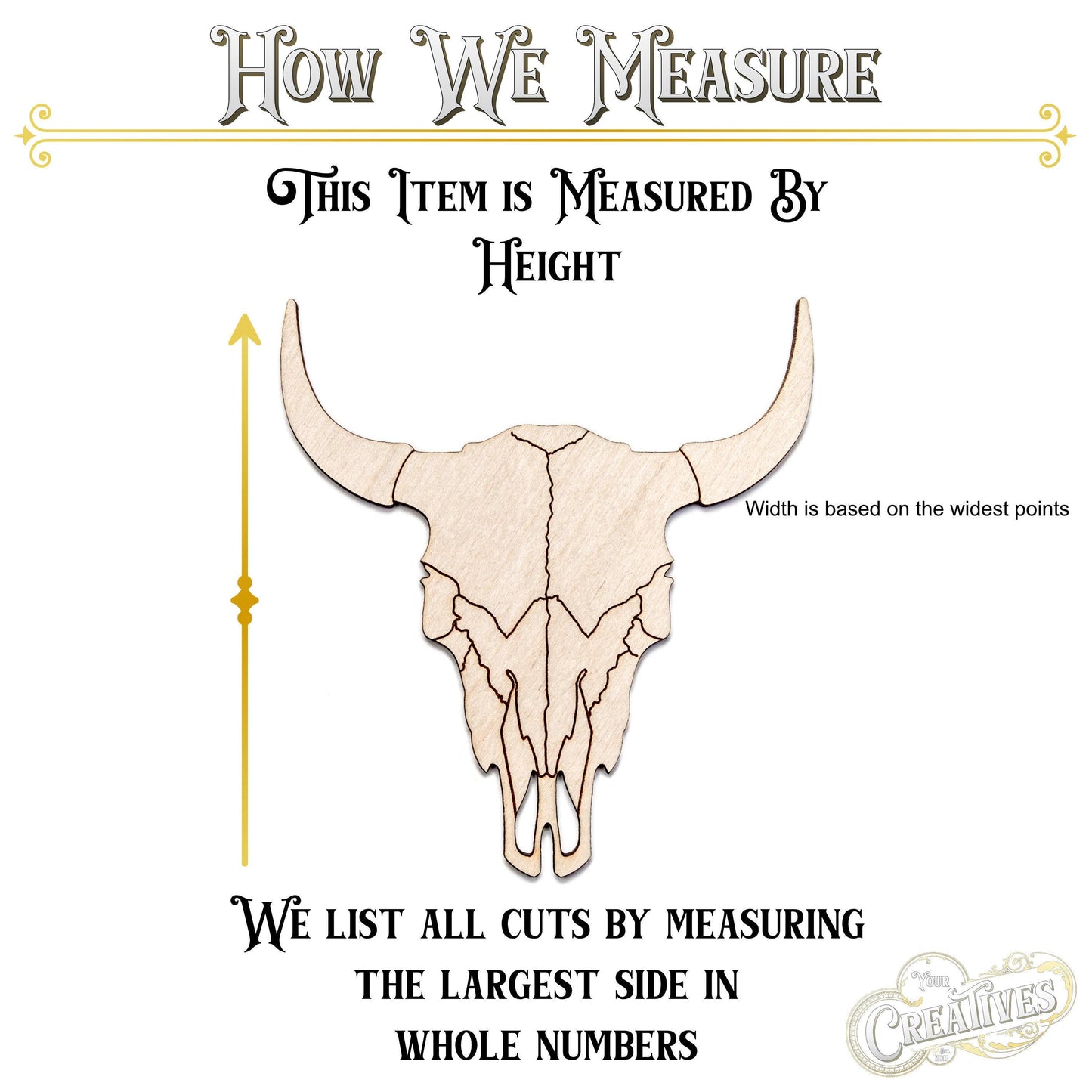 Cow Skull Detailed Wood Cutout - Laser Cut Unfinished Craft Shape - Multiple Sizes