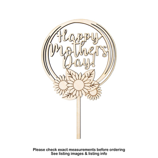Happy Mothers Day Cake Topper Wood Cutout - Laser Cut Unfinished Craft Shape - Multiple Sizes