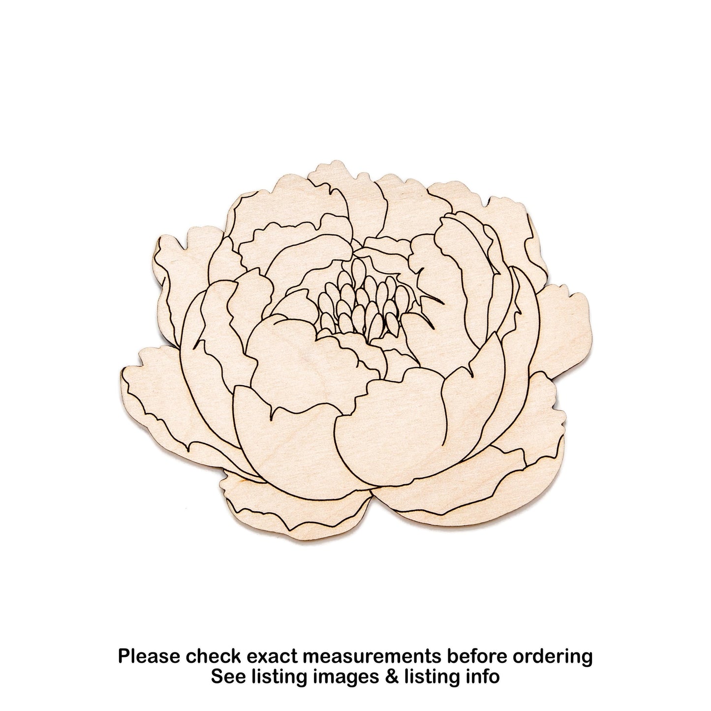 Peony Flower Detailed Wood Cutout - Laser Cut Unfinished Craft Shape - Multiple Sizes