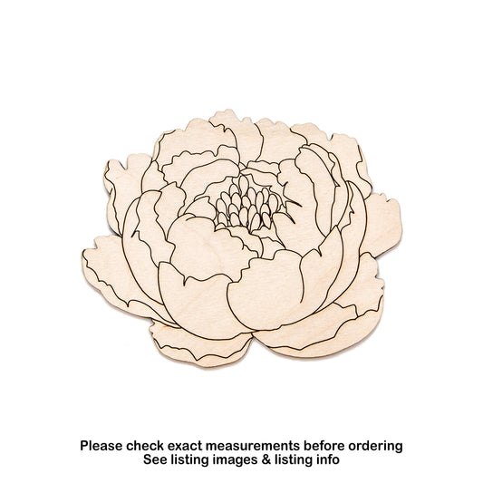 Peony Flower Detailed Wood Cutout - Laser Cut Unfinished Craft Shape - Multiple Sizes