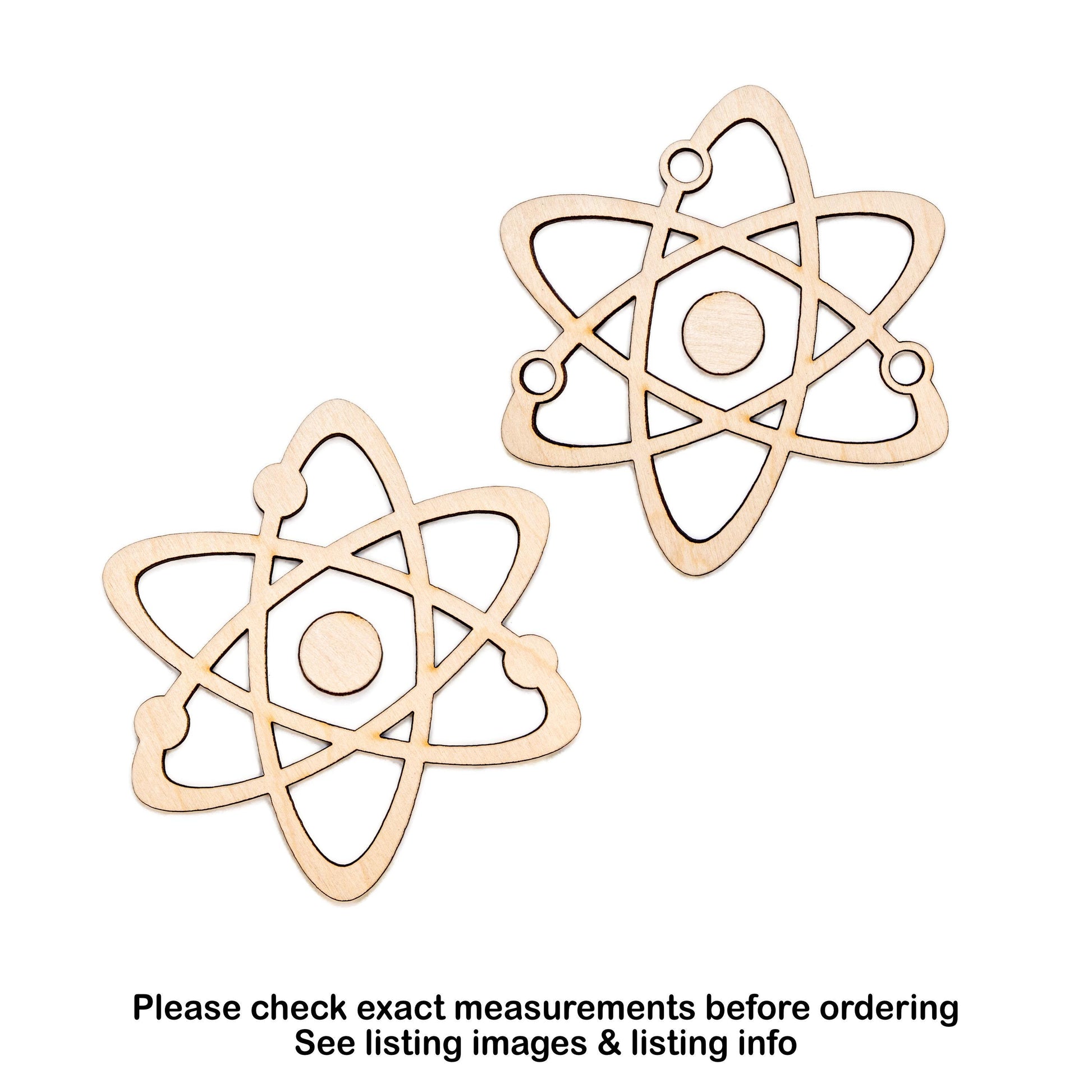 Atom Symbol Wood Cutout - Laser Cut Unfinished Craft Shape - Multiple Sizes