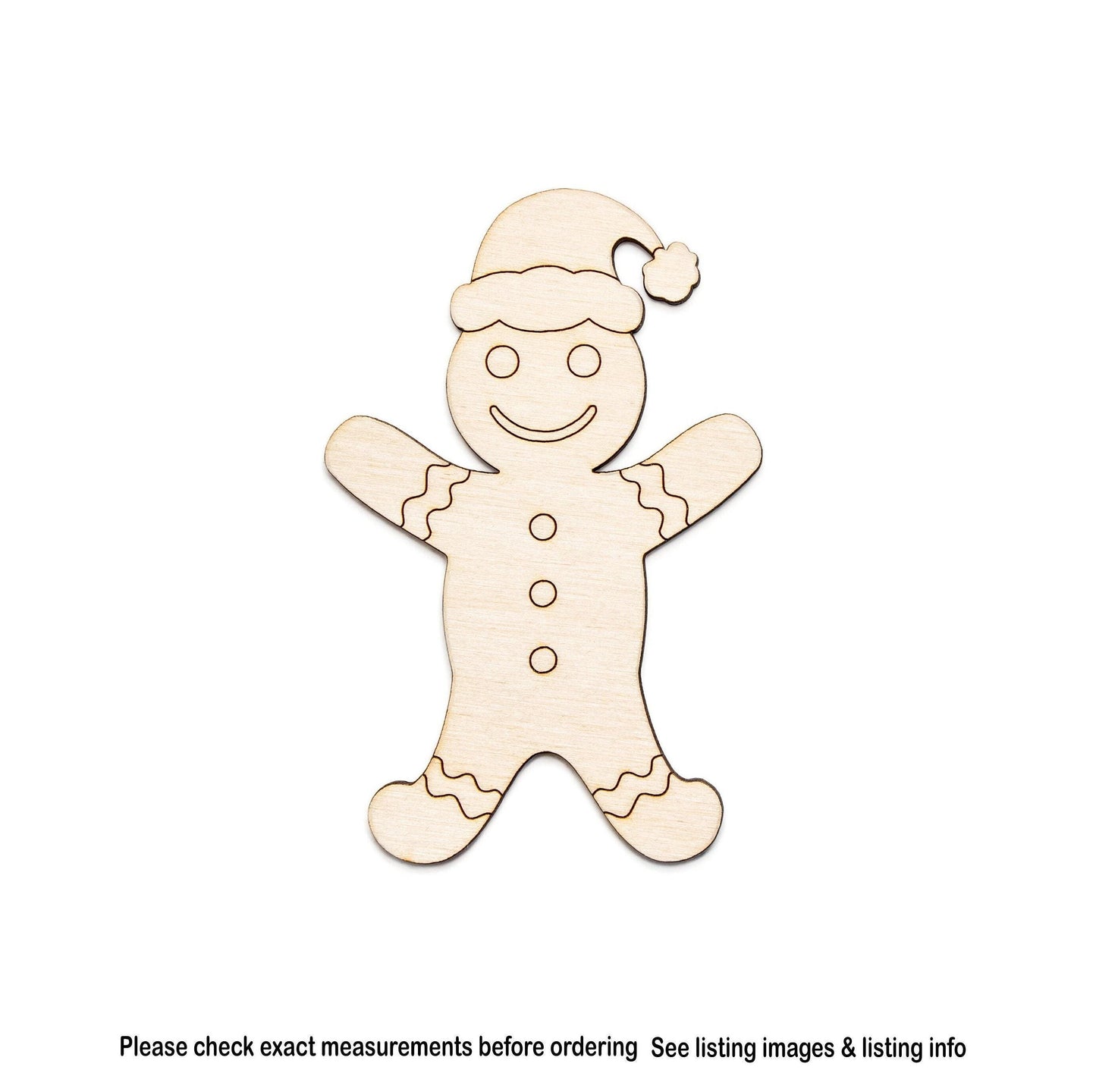 Holiday Gingerbread Man Detailed Wood Cutout - Laser Cut Unfinished Craft Shape - Multiple Sizes