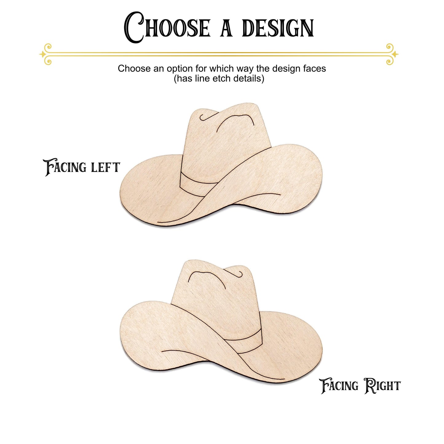 Cowboy Hat Side View Wood Cutout - Laser Cut Unfinished Craft Shape - Multiple Sizes