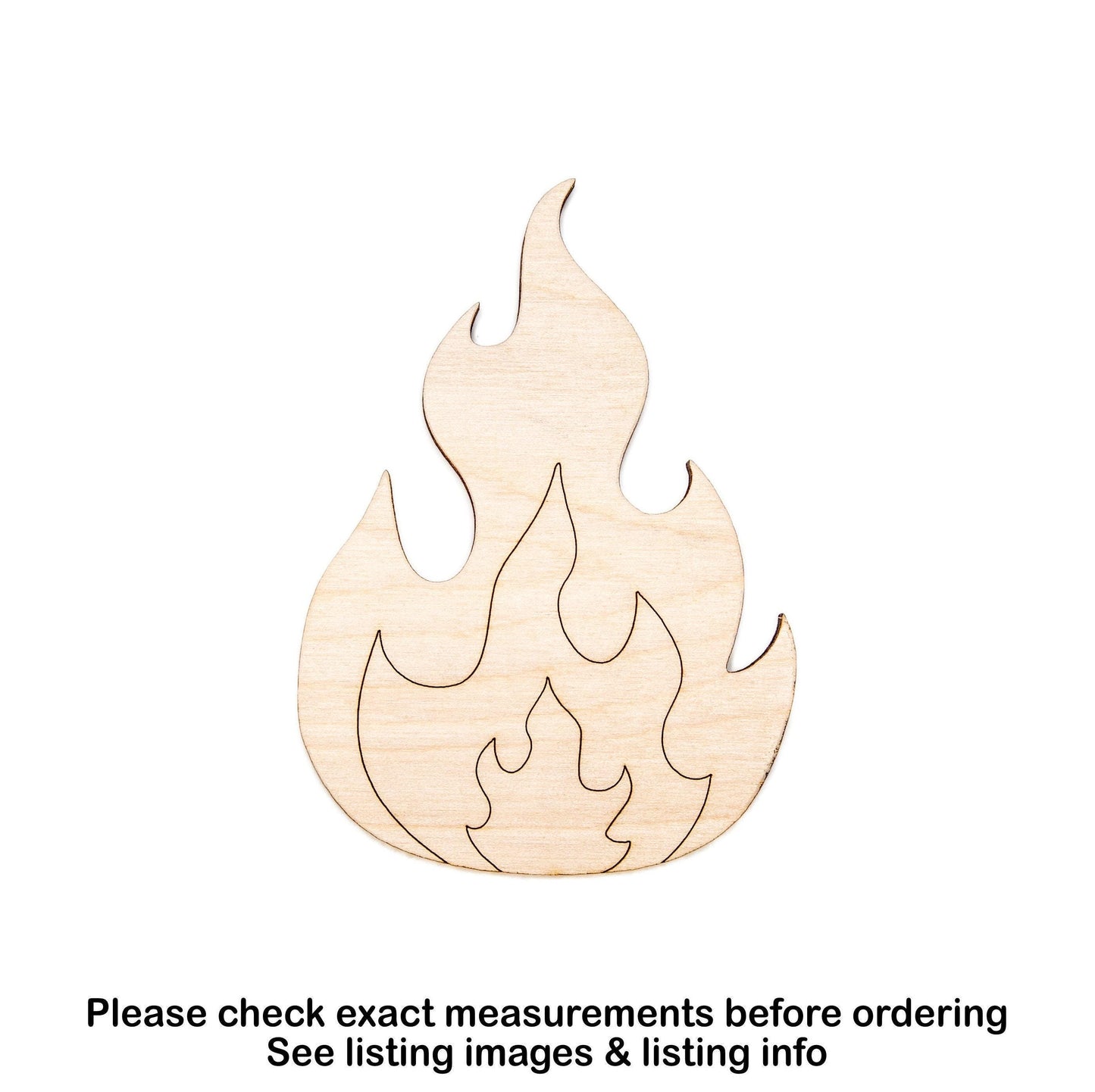 Fire Detailed Wood Cutout - Laser Cut Unfinished Craft Shape - Multiple Sizes