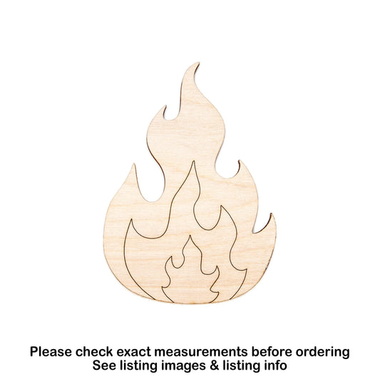 Fire Detailed Wood Cutout - Laser Cut Unfinished Craft Shape - Multiple Sizes