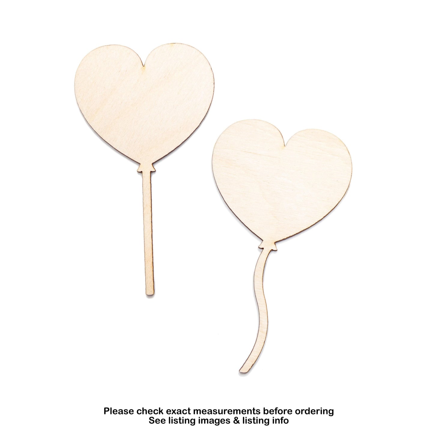 Heart Balloon With String Wood Cutout - Laser Cut Unfinished Craft Shape - Multiple Sizes